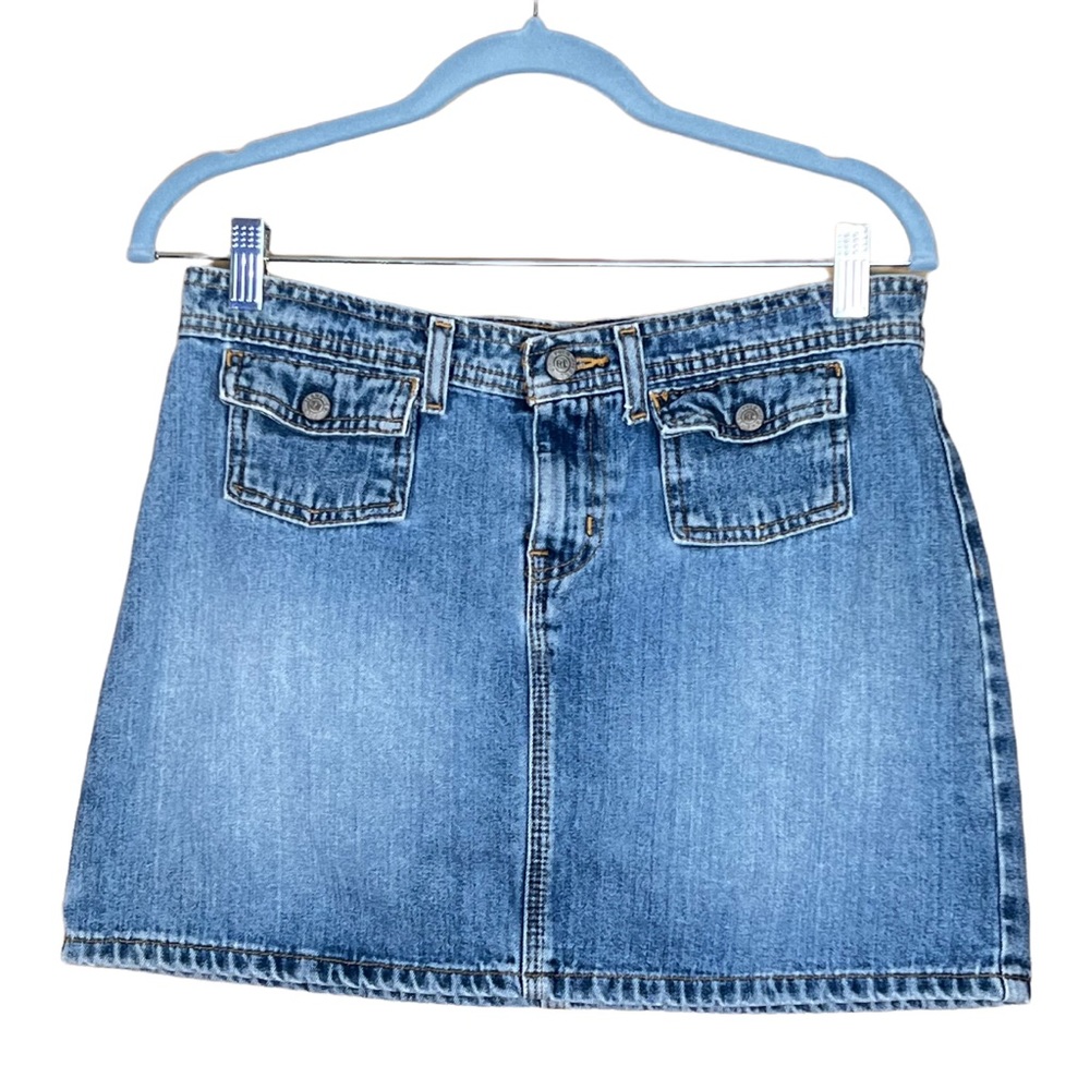 Ralph Lauren Polo Jeans Co. Flap Pocket Denim Fly Front Mini Skirt Size 8